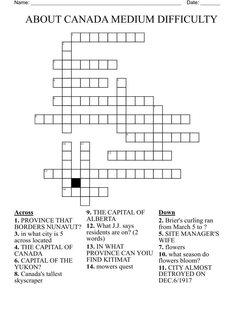 Medium Difficulty Crossword Puzzles Printable