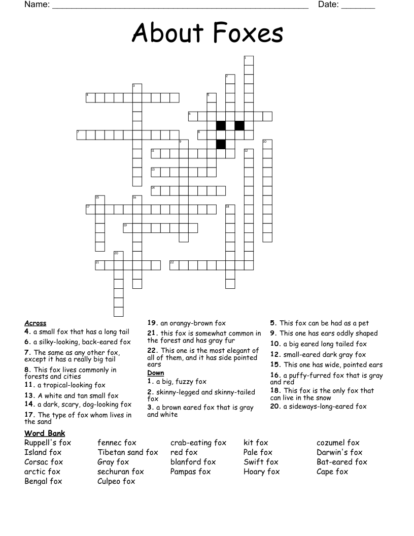 About Foxes Crossword WordMint