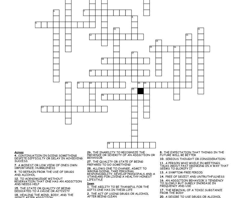 ADDICTION RECOVERY Crossword WordMint
