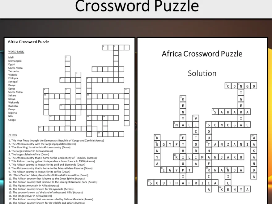 Africa Crossword Puzzle Worksheet Activity Printable PDF PrintableBazaar