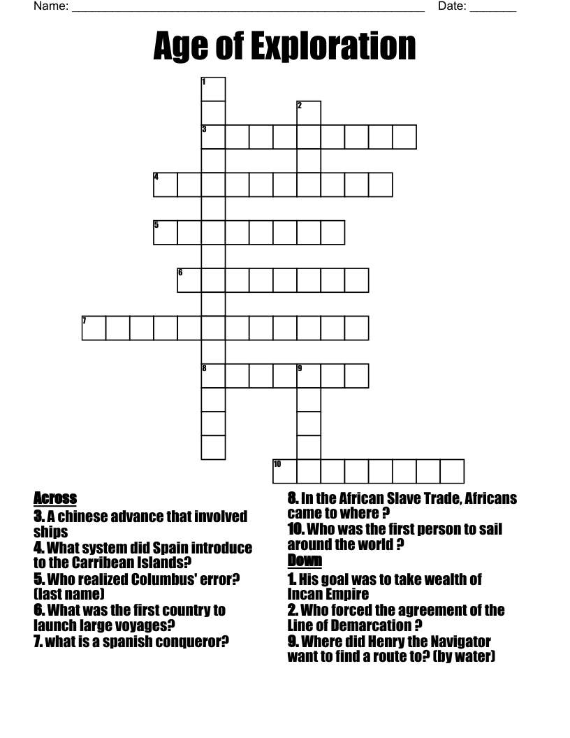 Crossword Printable Explorers Crossword Printable Explorers
