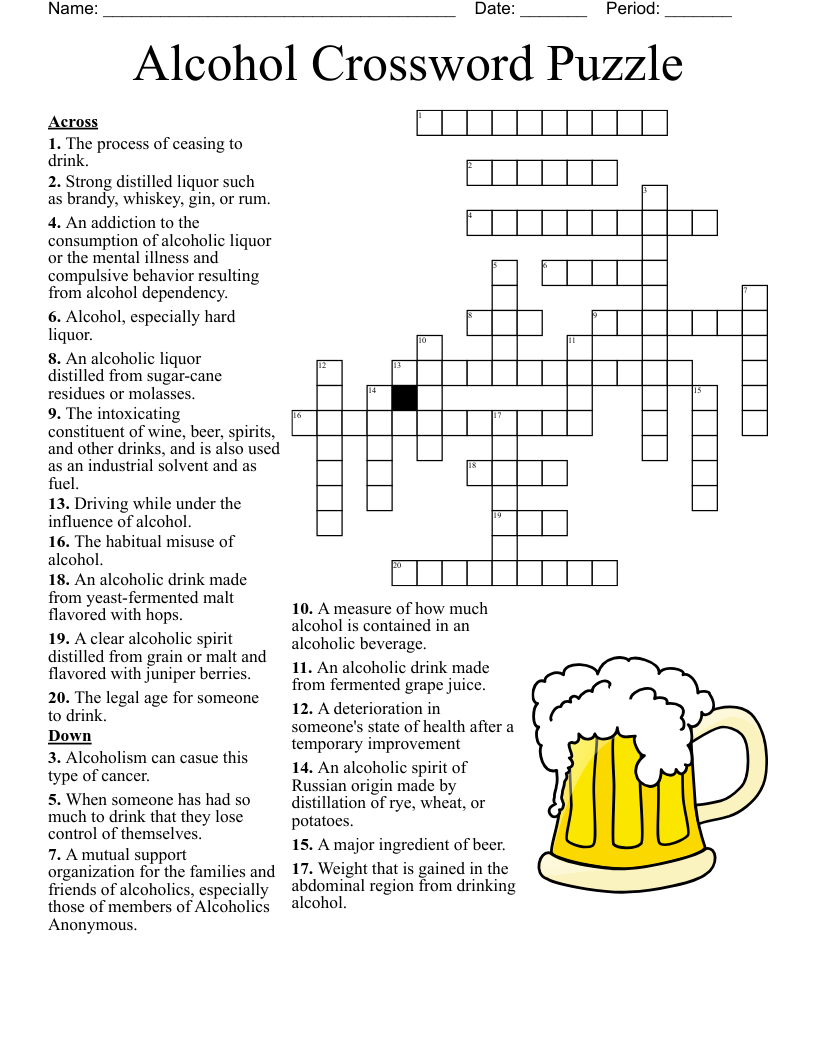 Alcohol Crossword Puzzle WordMint Alcohol Crossword Puzzle WordMint