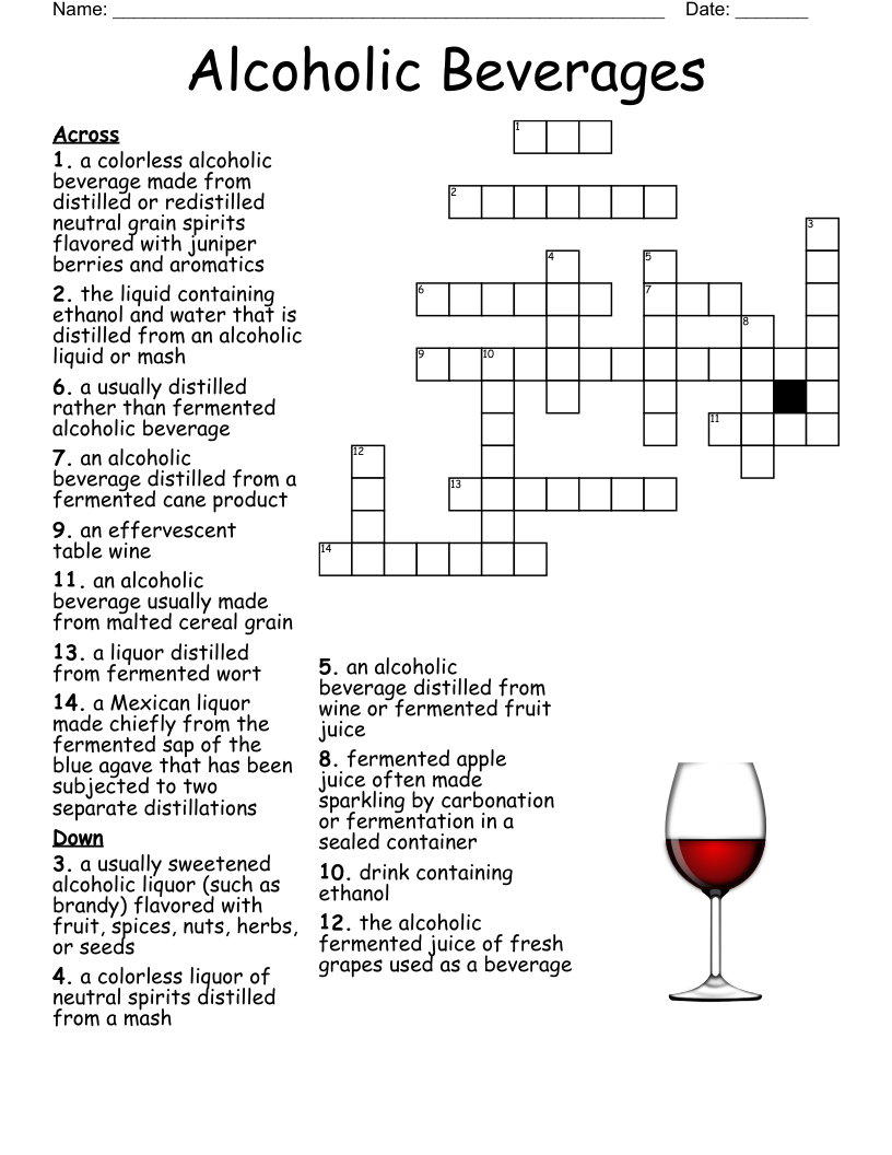 Alcohol Crossword Puzzle WordMint Alcohol Crossword Puzzle WordMint