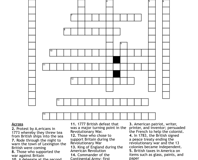 American Revolution Crossword WordMint