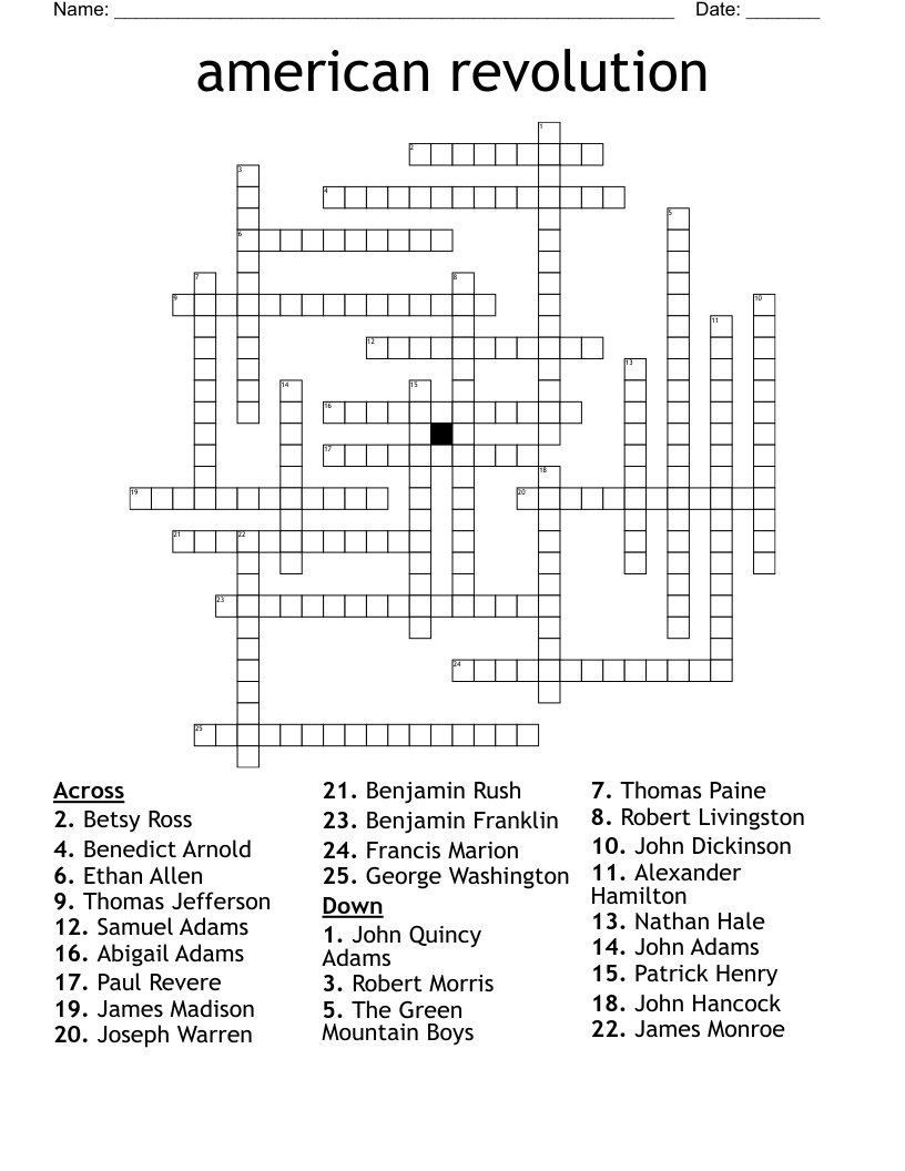 American Revolution Crossword WordMint American Revolution Crossword WordMint