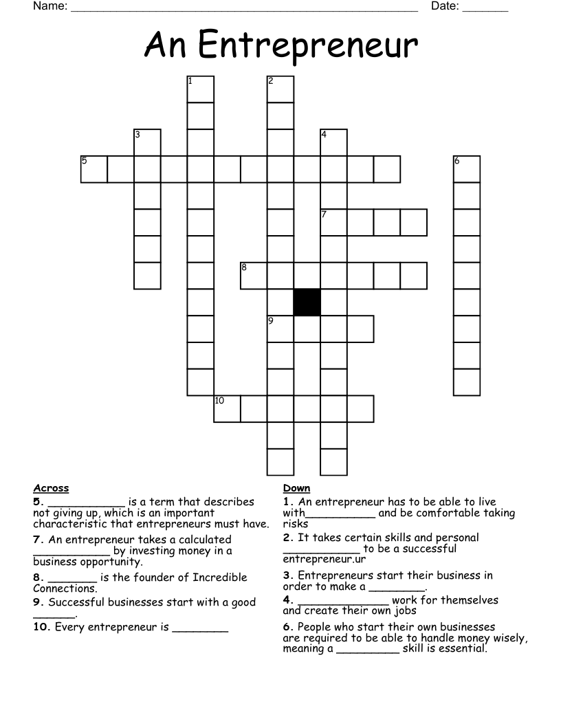 An Entrepreneur Crossword WordMint