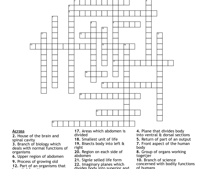 Anatomy Crossword WordMint