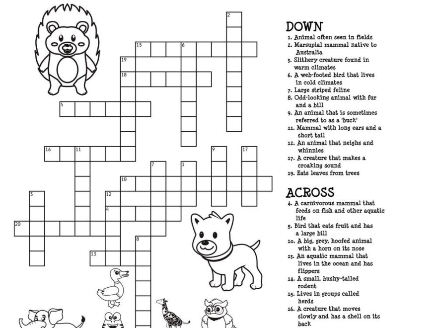 Animal Crossword Puzzle Beeloo Printable Crafts And Activities For Kids