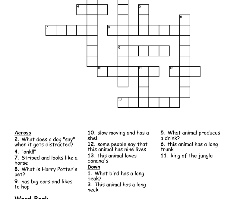 Animal Crossword Puzzle WordMint