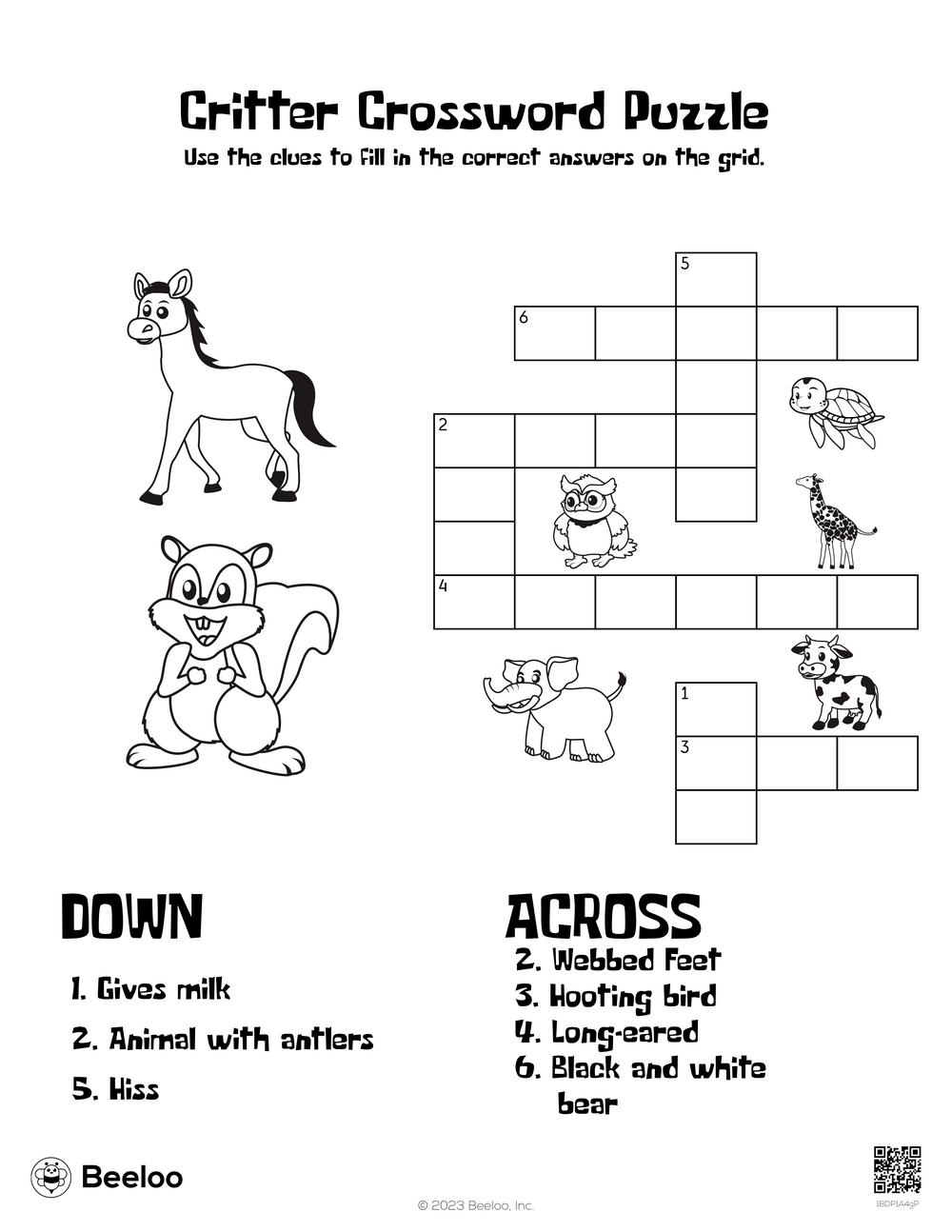 Animal themed Crossword Puzzles Beeloo Printable Crafts And Activities For Kids