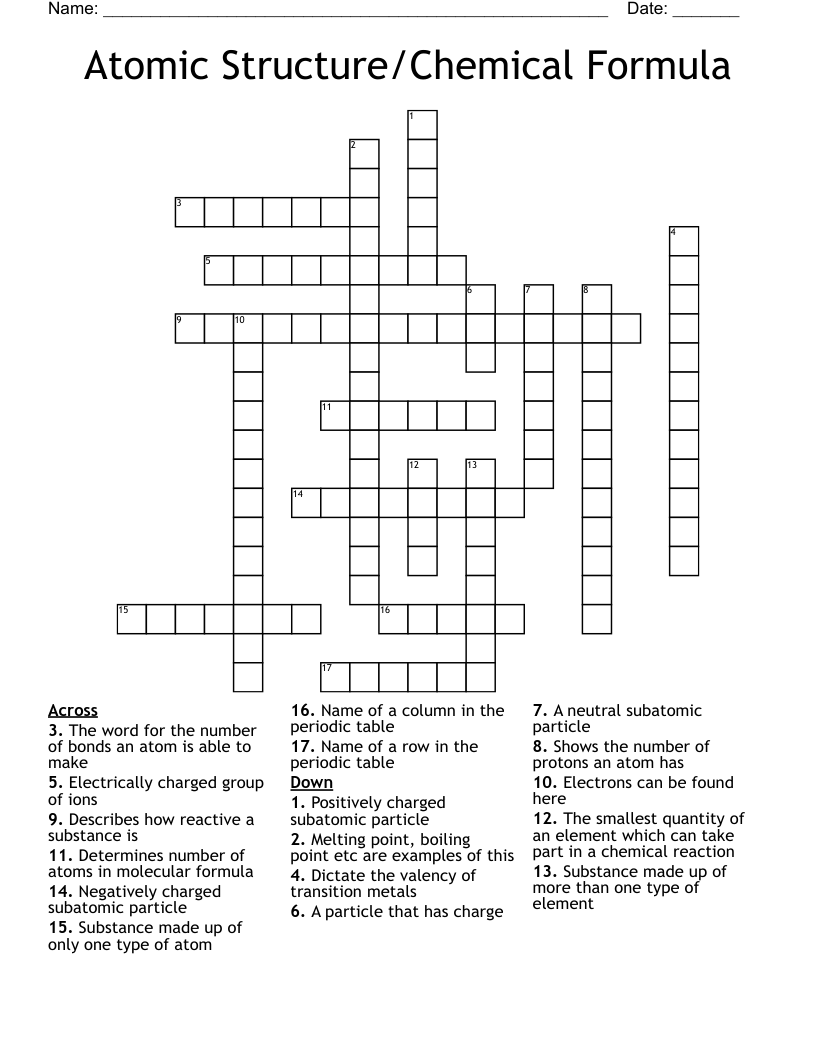 Chemical Formula Crosswords Printable
