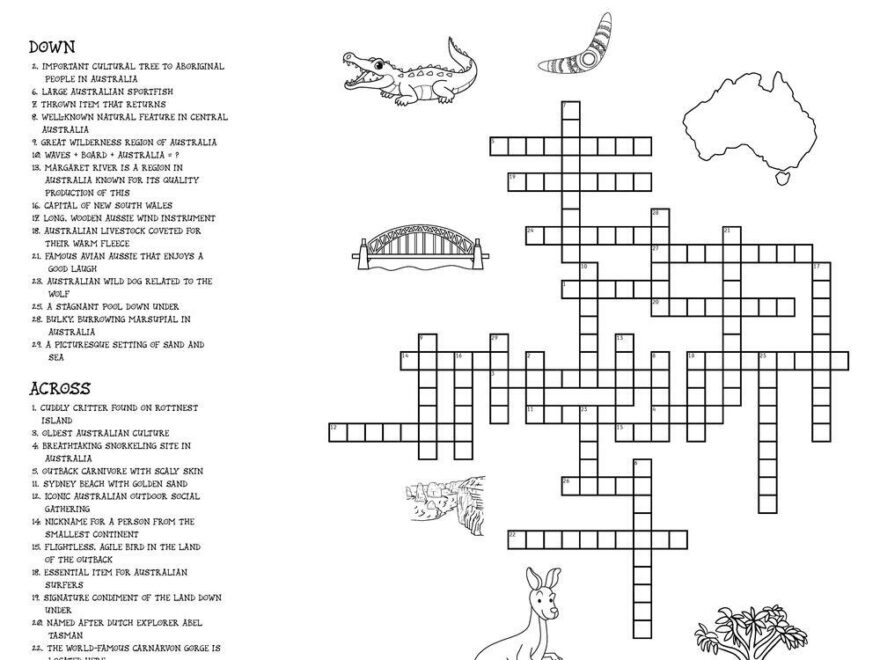 Australia Crossword Beeloo Printable Crafts And Activities For Kids