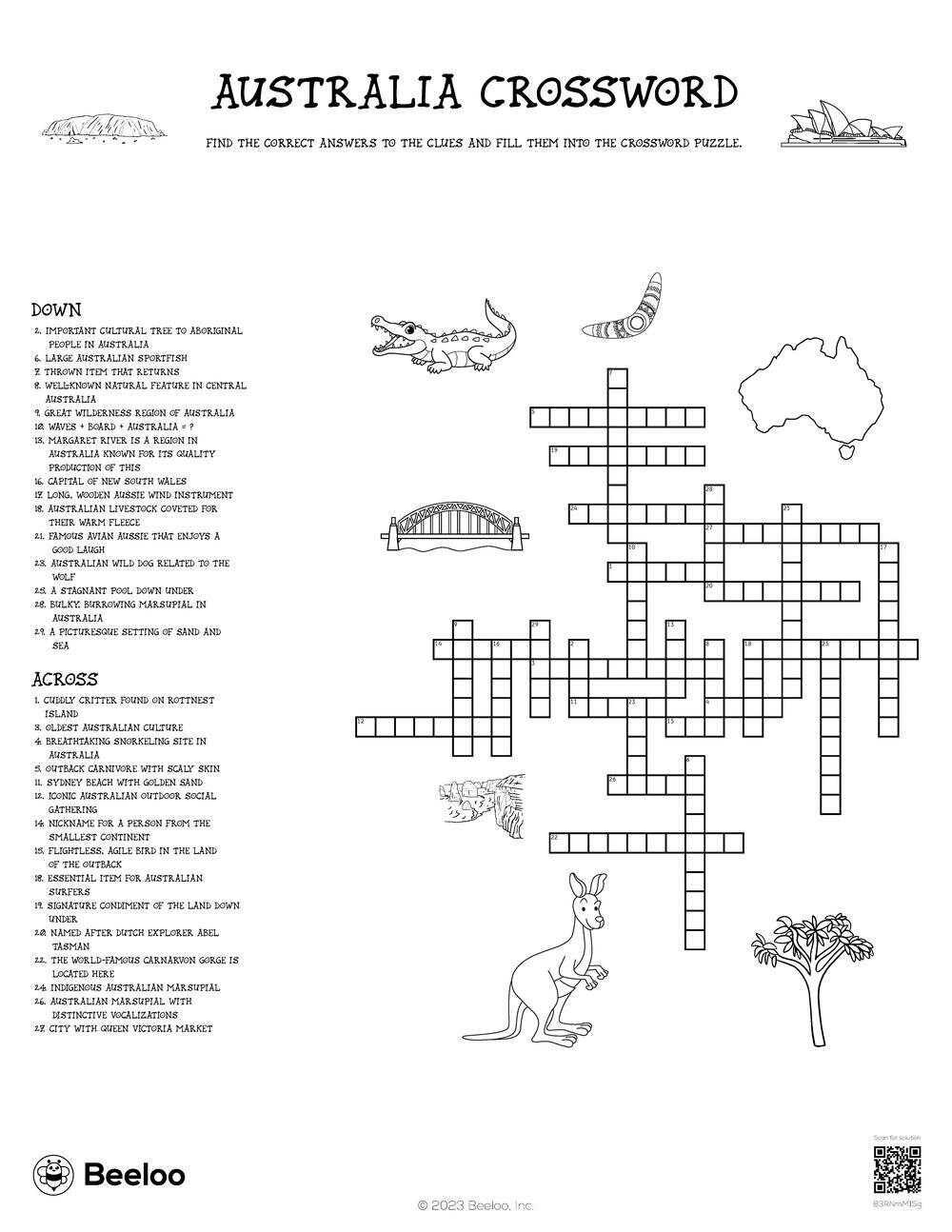 Australia Crossword Beeloo Printable Crafts And Activities For Kids