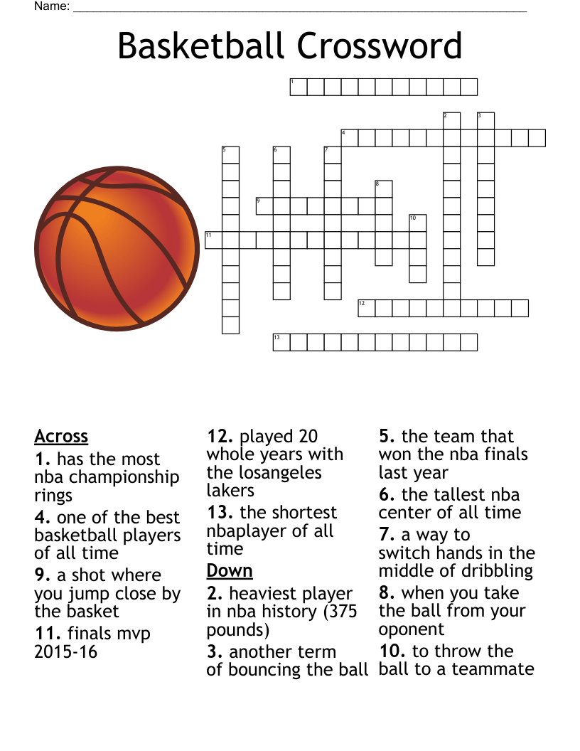 Basketball Crossword WordMint