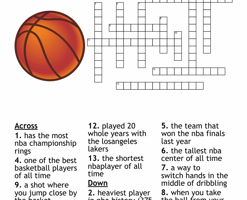 Basketball Crossword WordMint