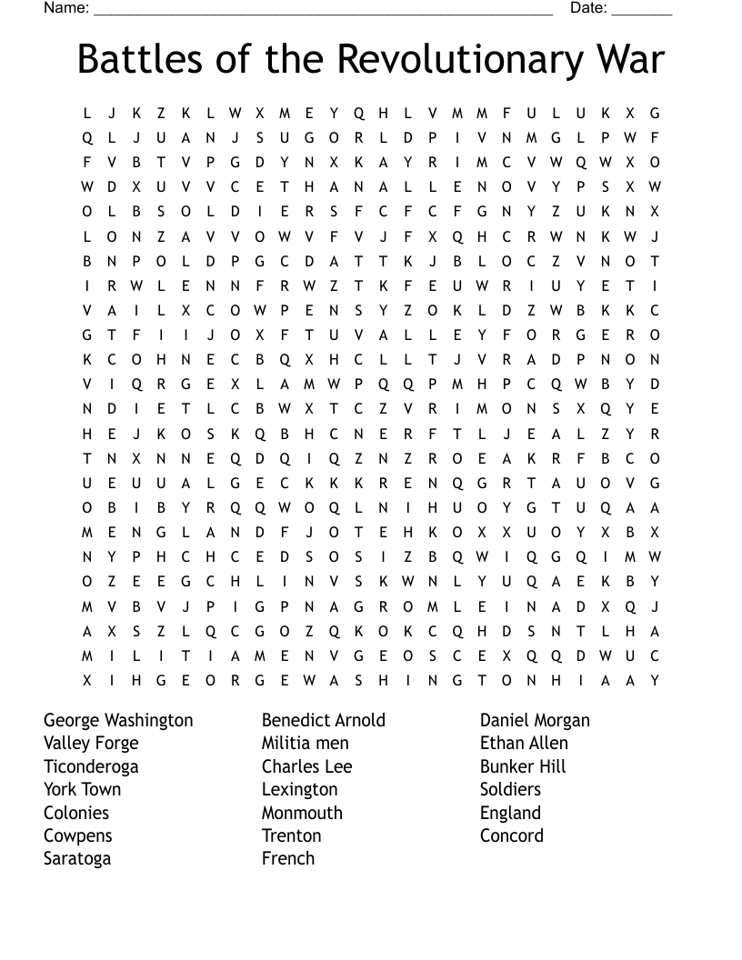Battles Of The Revolutionary War Word Search WordMint Battles Of The Revolutionary War Word Search WordMint