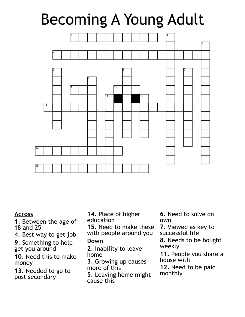 Becoming A Young Adult Crossword WordMint