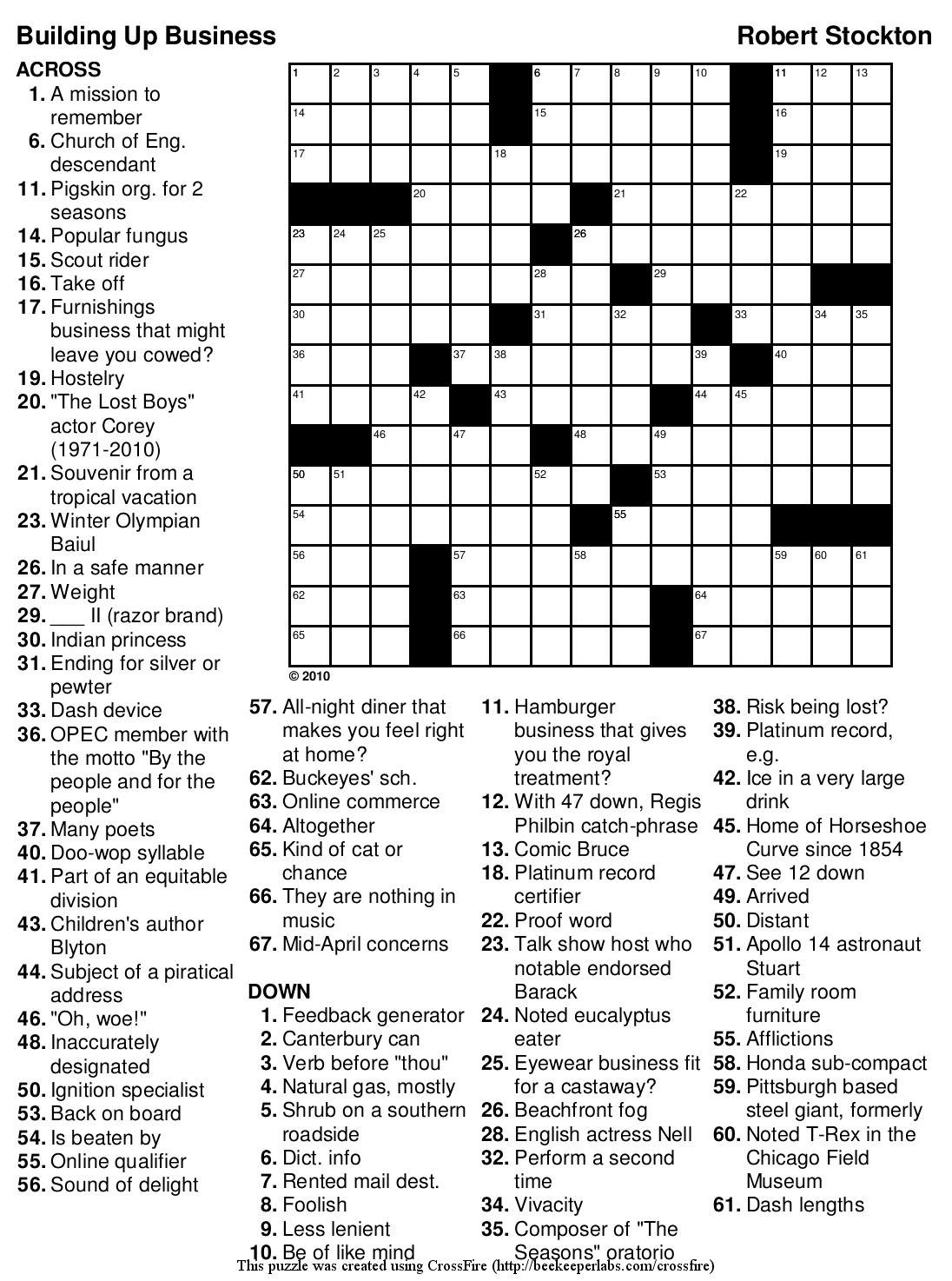 Free Printable On Line Crosswords