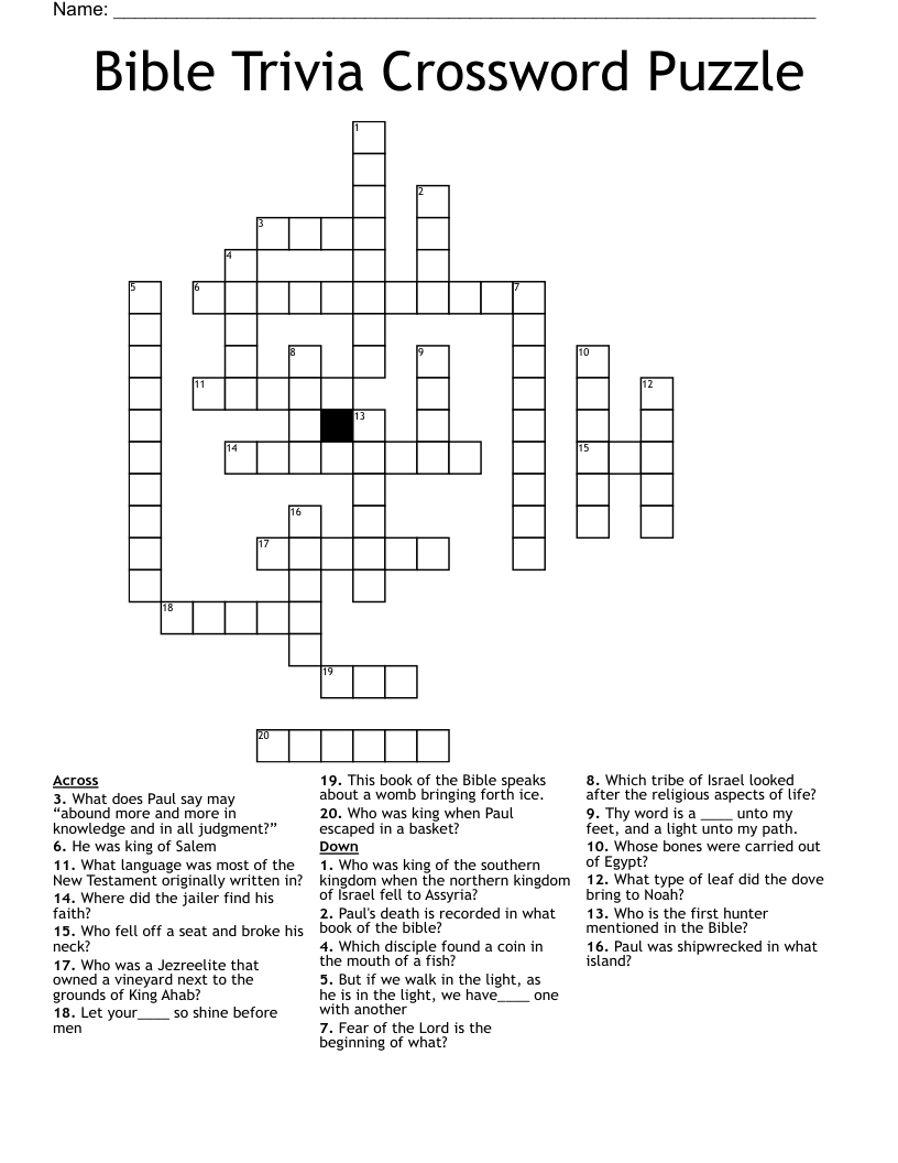 Bible Trivia Crossword Puzzle WordMint