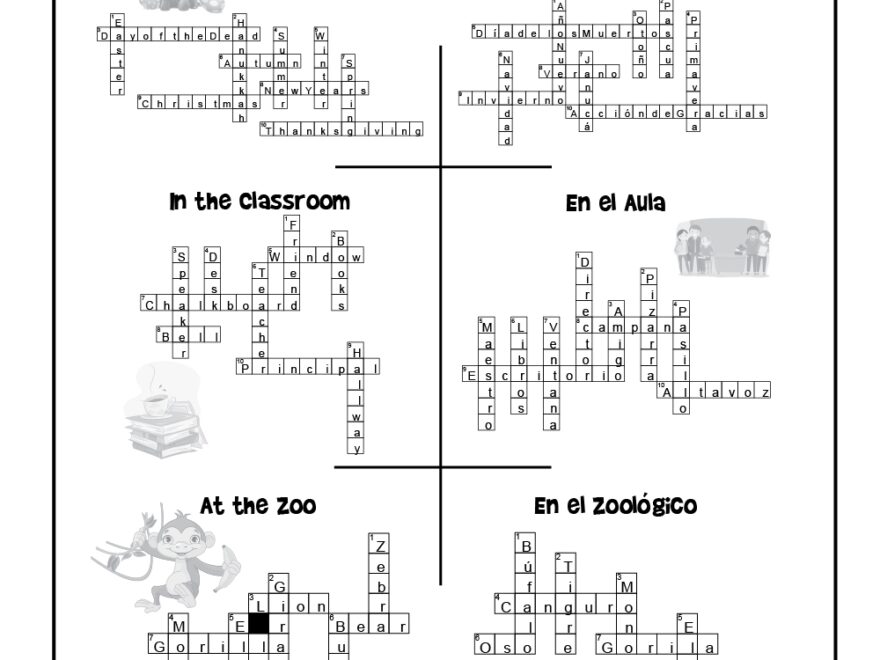 Bilingual ESL Worksheets English And Spanish Crossword Puzzles Woo Jr Kids Activities Children s Publishing