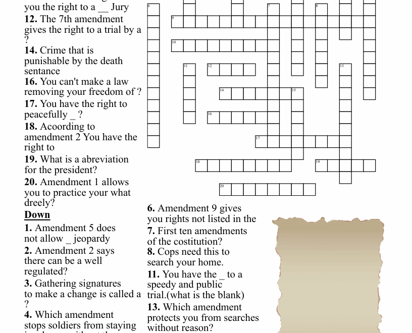 Bill Of Rights Crossword Puzzle WordMint