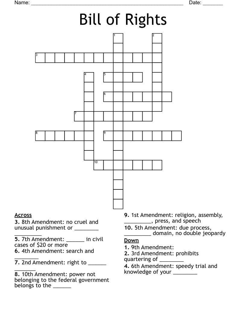 Printable Crossword Bill Of Rights