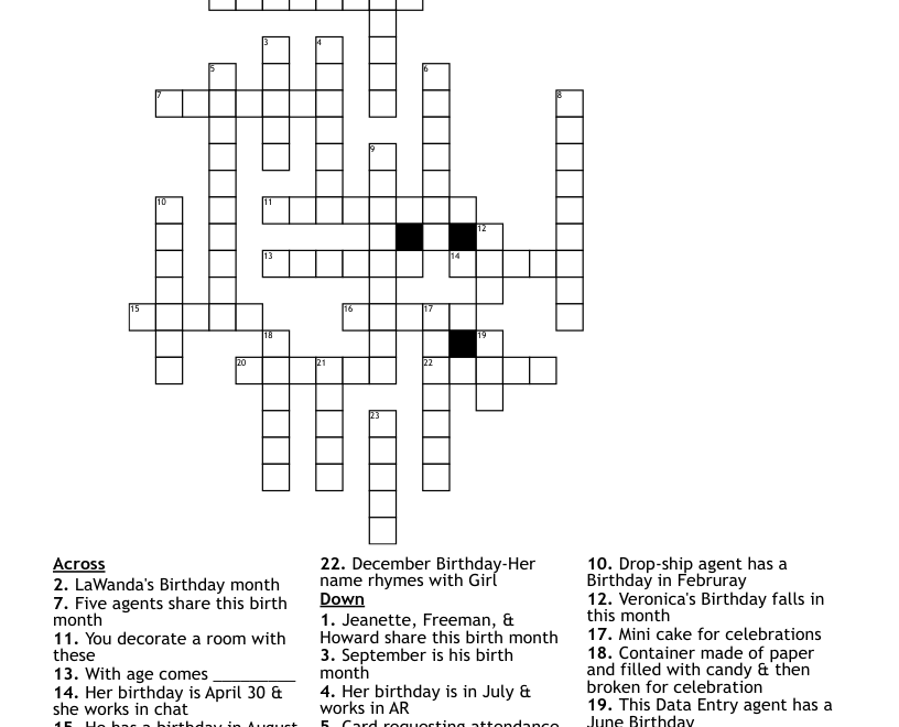 Birthday Crossword Puzzle WordMint