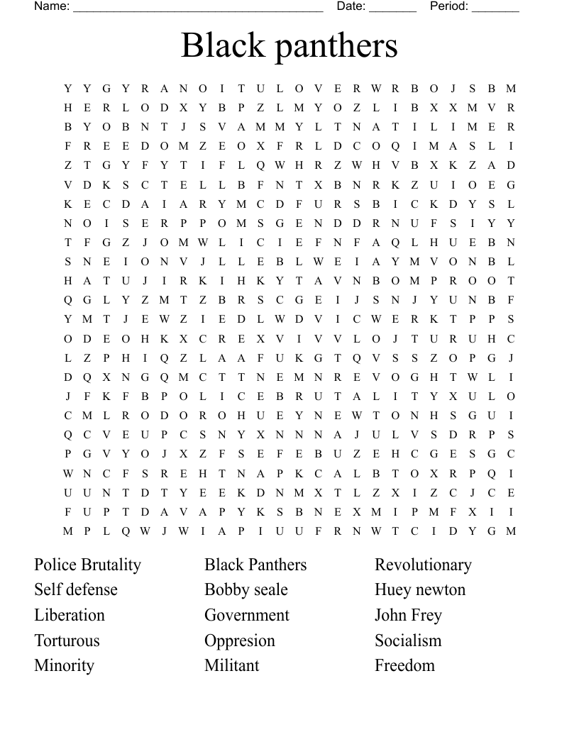 Black Panthers Word Search WordMint
