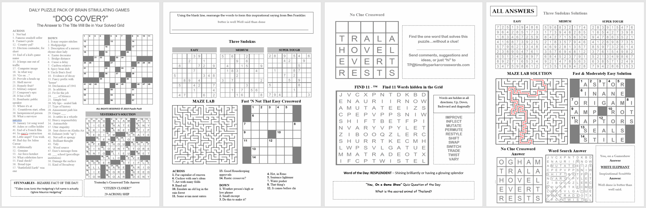 Printable Low Ink Crosswords