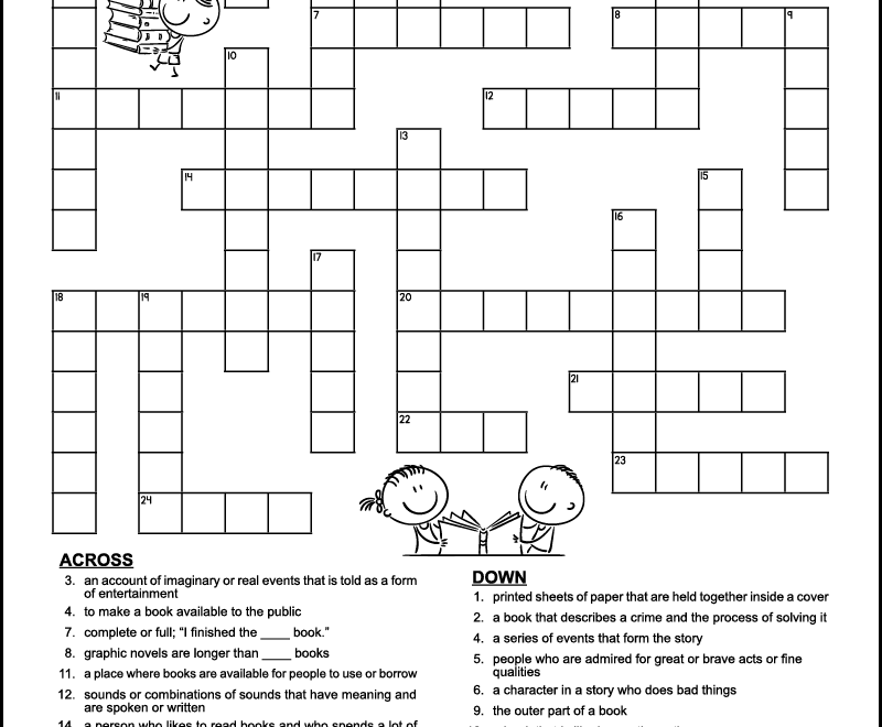 Book Themed Crossword Puzzle For Kids Tree Valley Academy