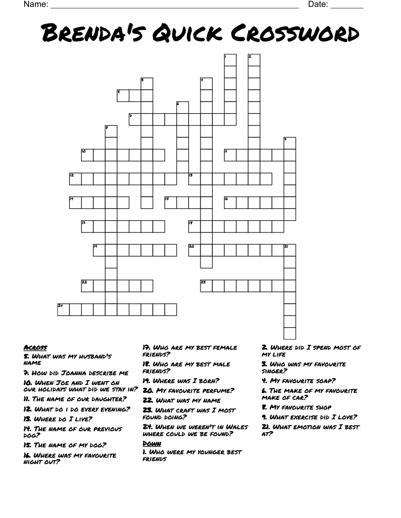 Printable Quick Crosswords