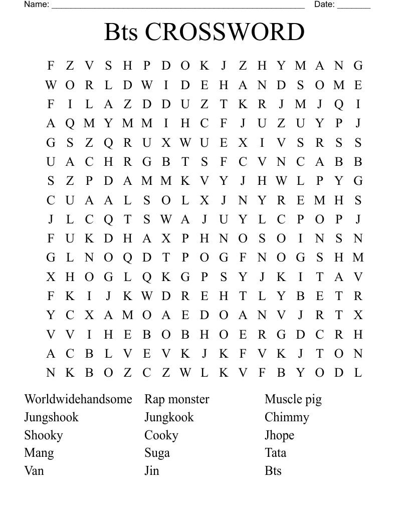 Crossword Puzzles Bts Printable
