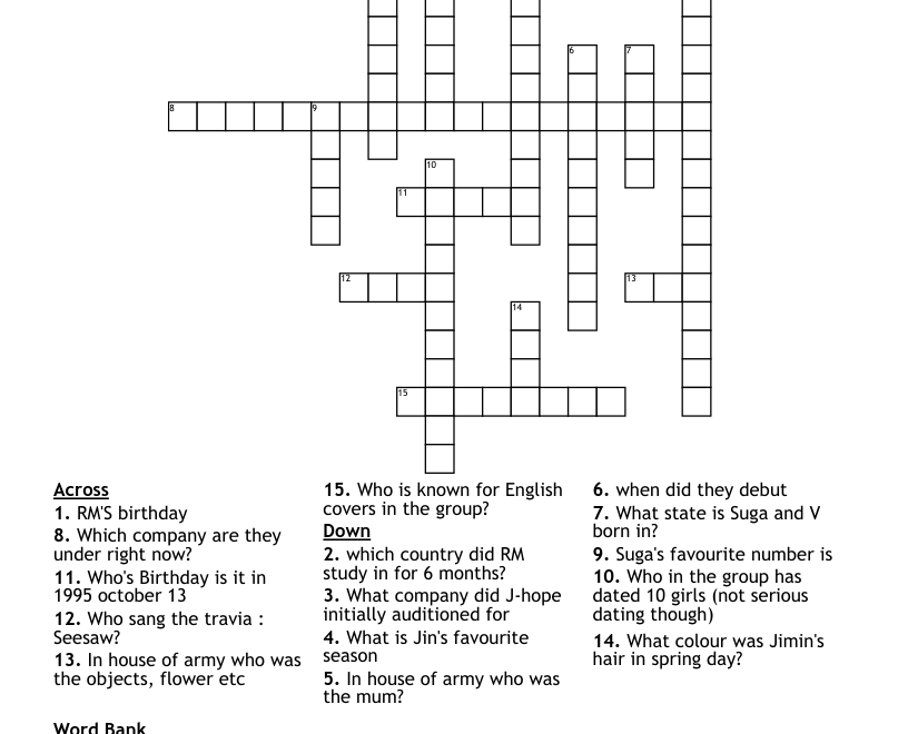 BTS Crossword WordMint