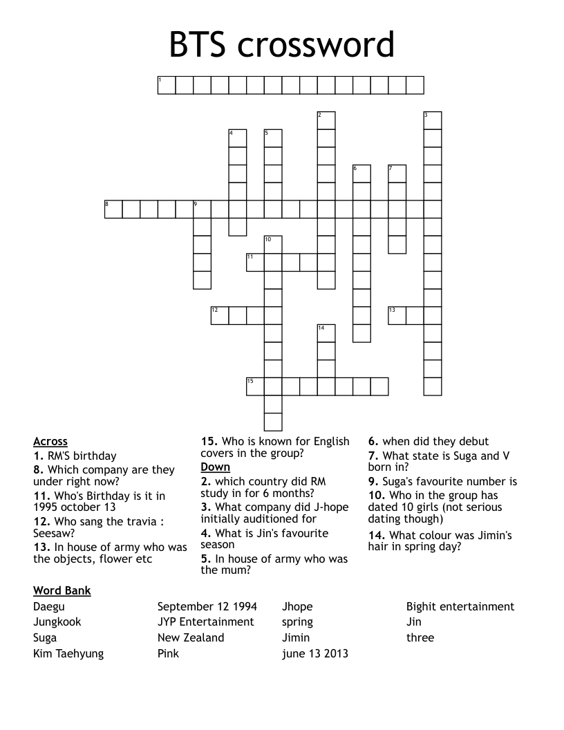BTS Crossword WordMint
