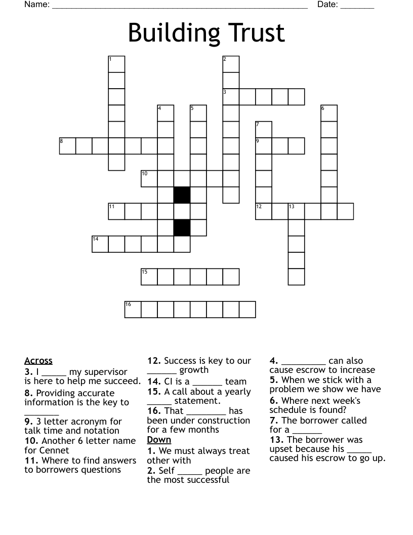 Building Trust Crossword WordMint