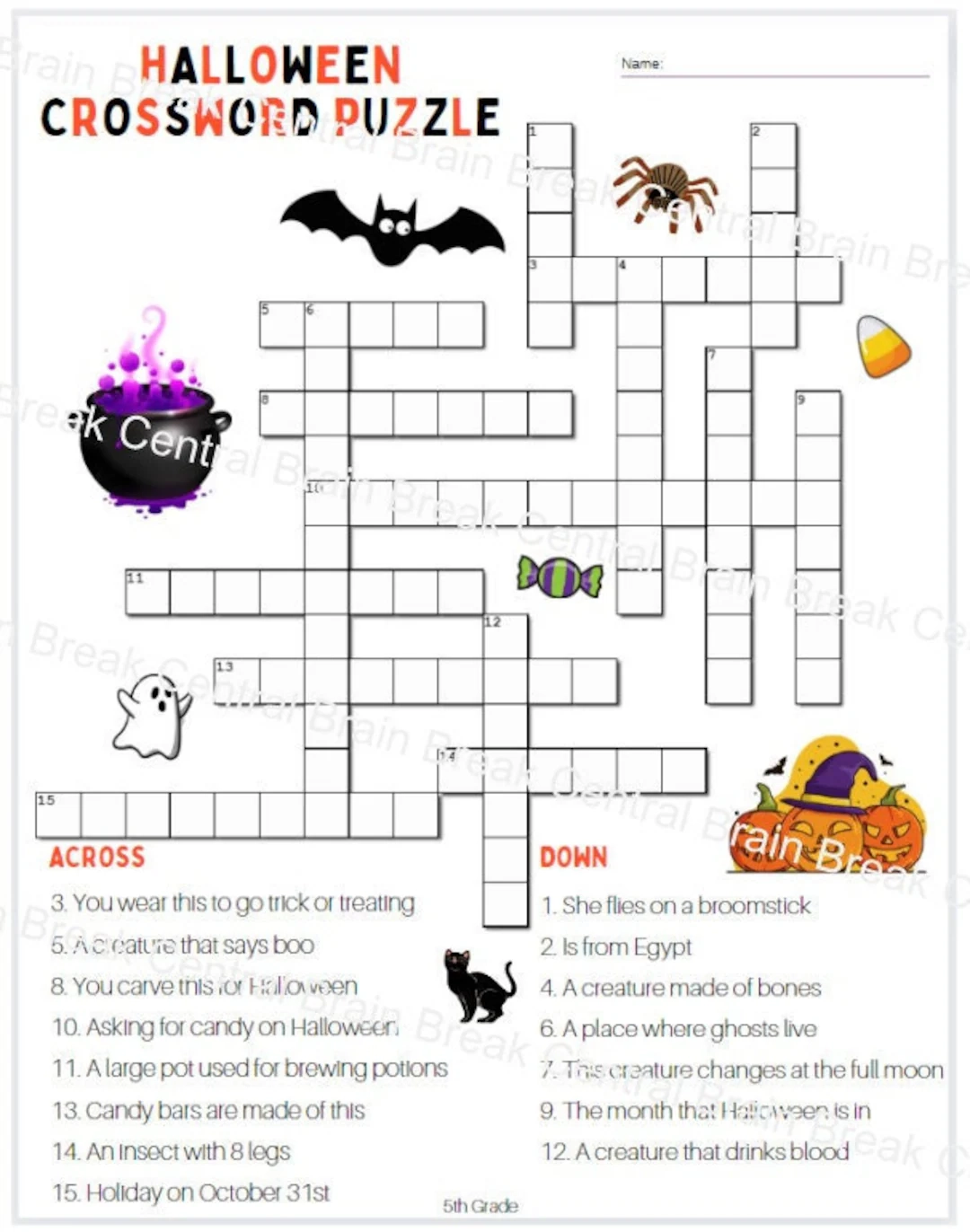 Buy 5th Grade Halloween Crossword Puzzle With Answer Key Online In India Etsy