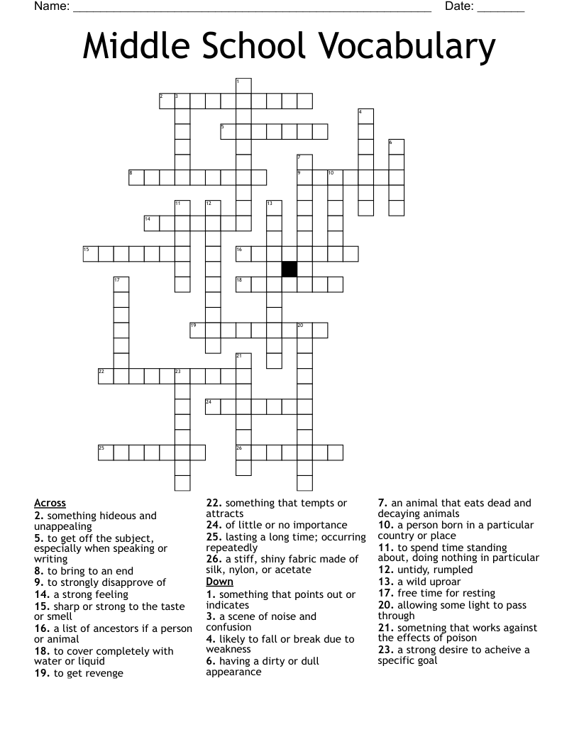 Middle School Crossword Puzzle Printable