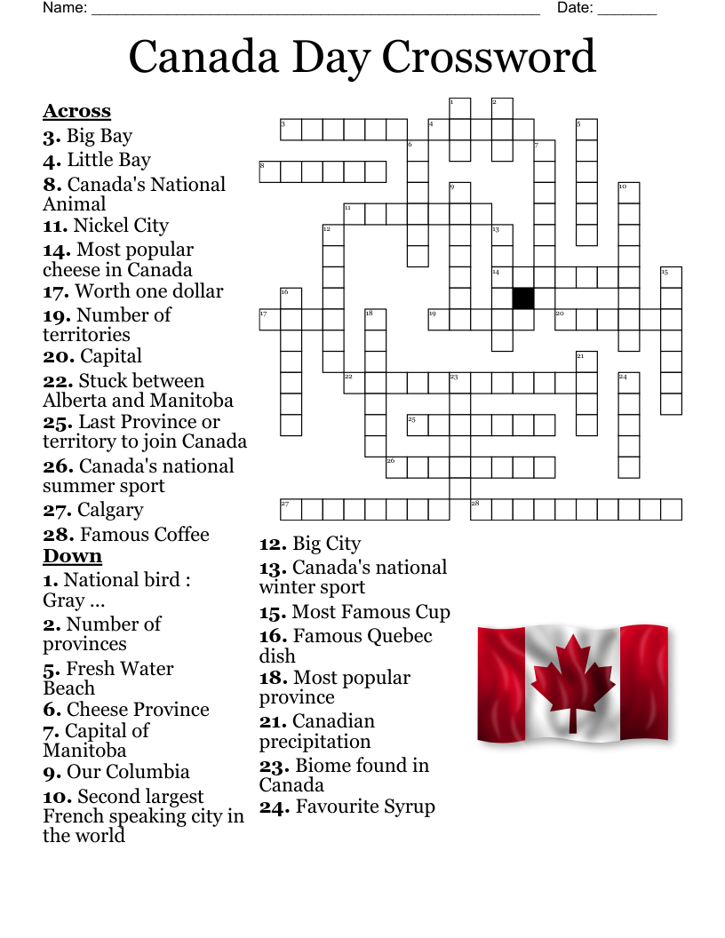 Canada Day Crossword WordMint Canada Day Crossword WordMint