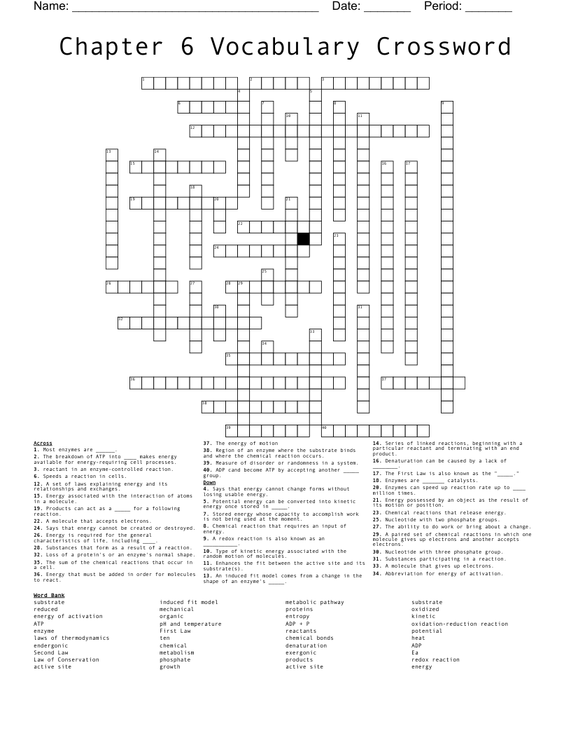 Chapter 6 Vocabulary Crossword WordMint