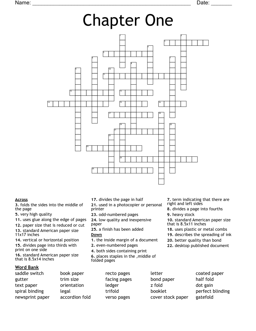 Chapter One Crossword WordMint