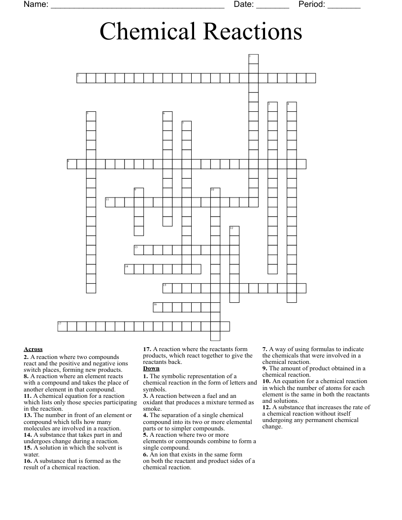 Chemical Reactions Crossword WordMint