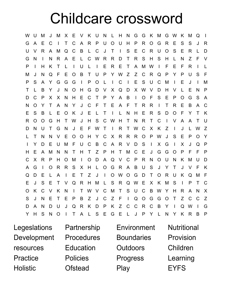 Childcare Crossword Word Search WordMint