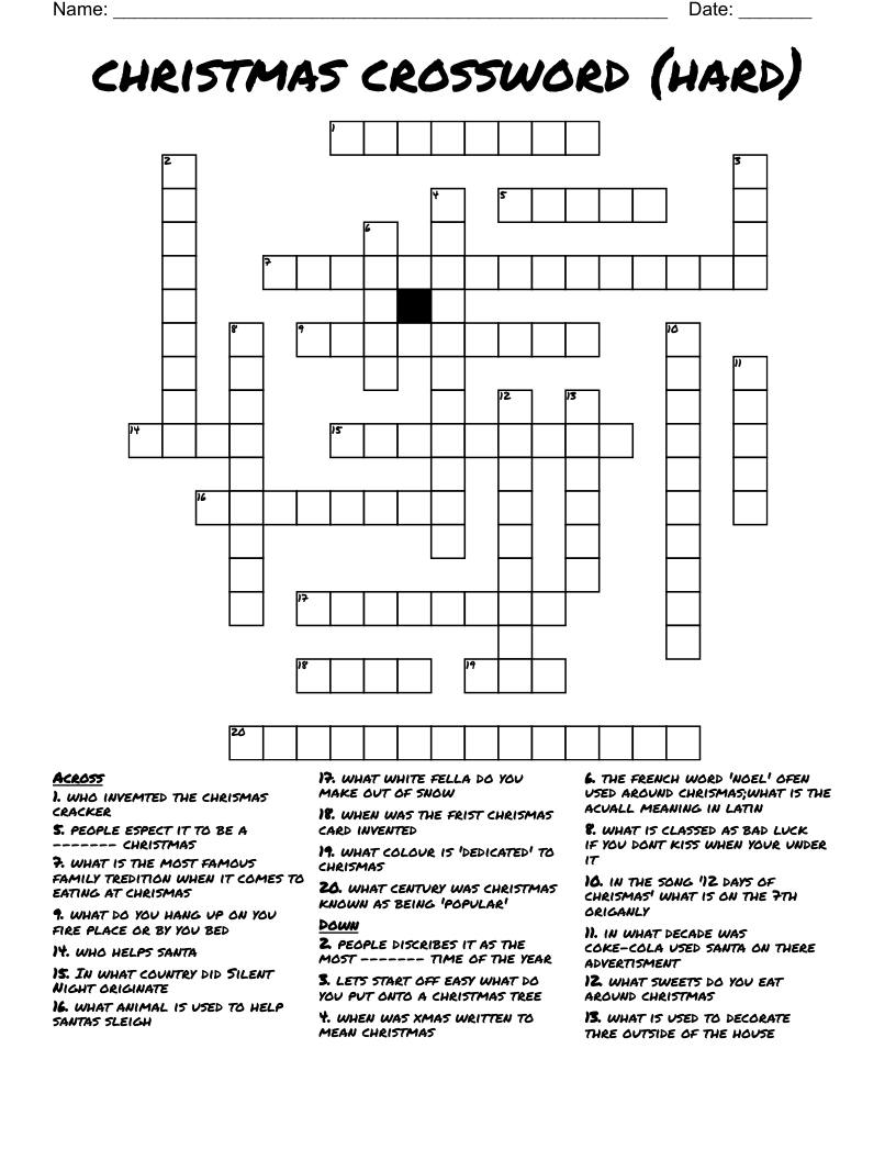Crossword Hard Printable Crossword Hard Printable