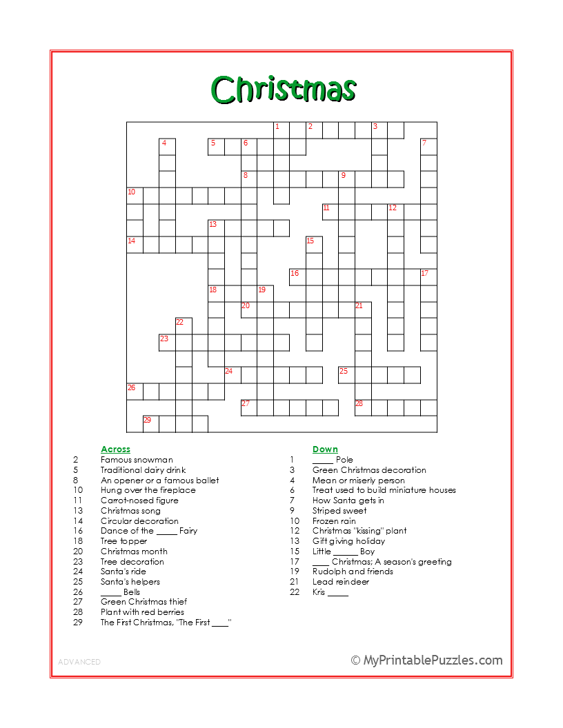 Free Holiday Crossword Puzzles Printable
