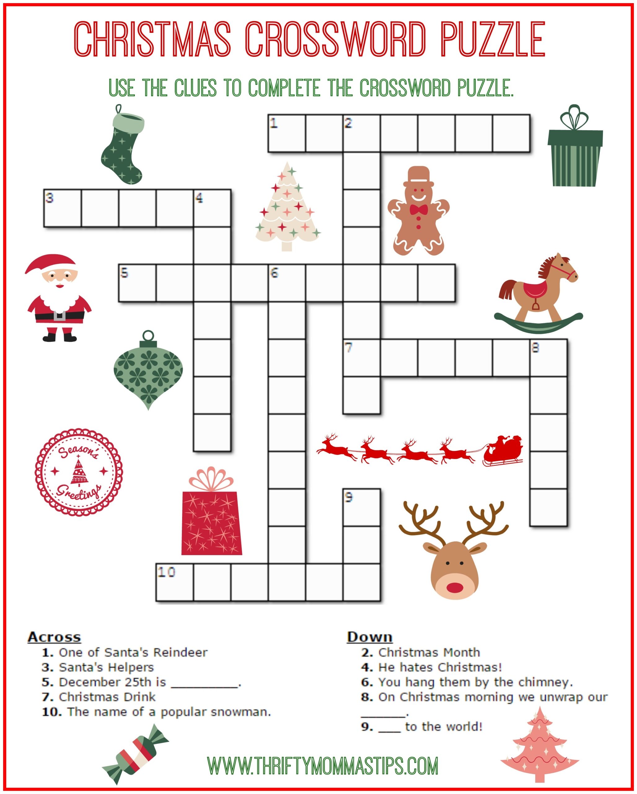 Christmas Crossword Puzzle For Adults Printable
