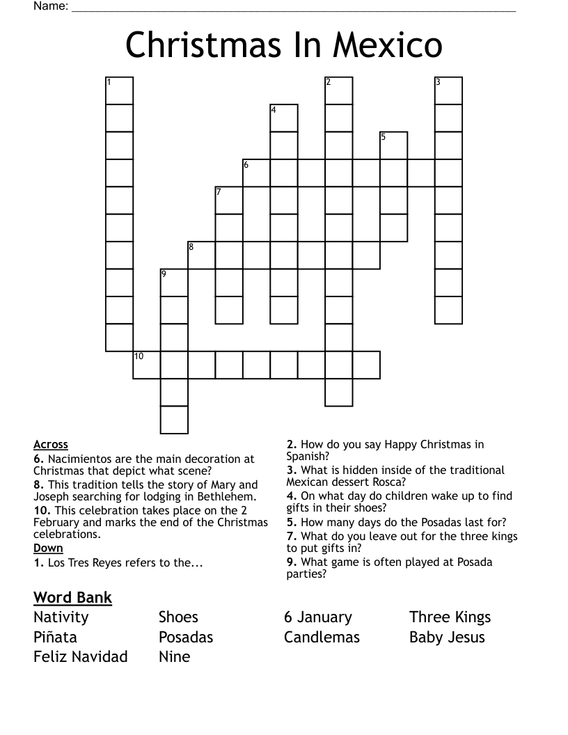 Christmas In Mexico Crossword WordMint Christmas In Mexico Crossword WordMint