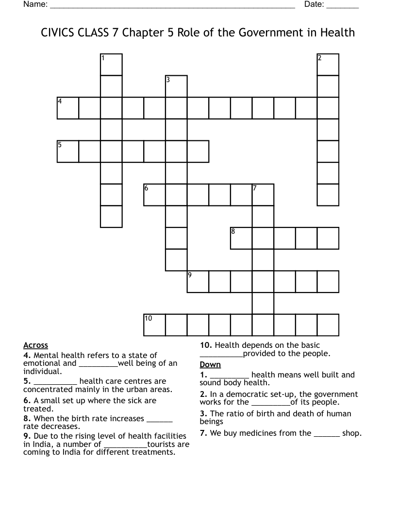 Civics 7th Grade Printable Crossword Puzzles