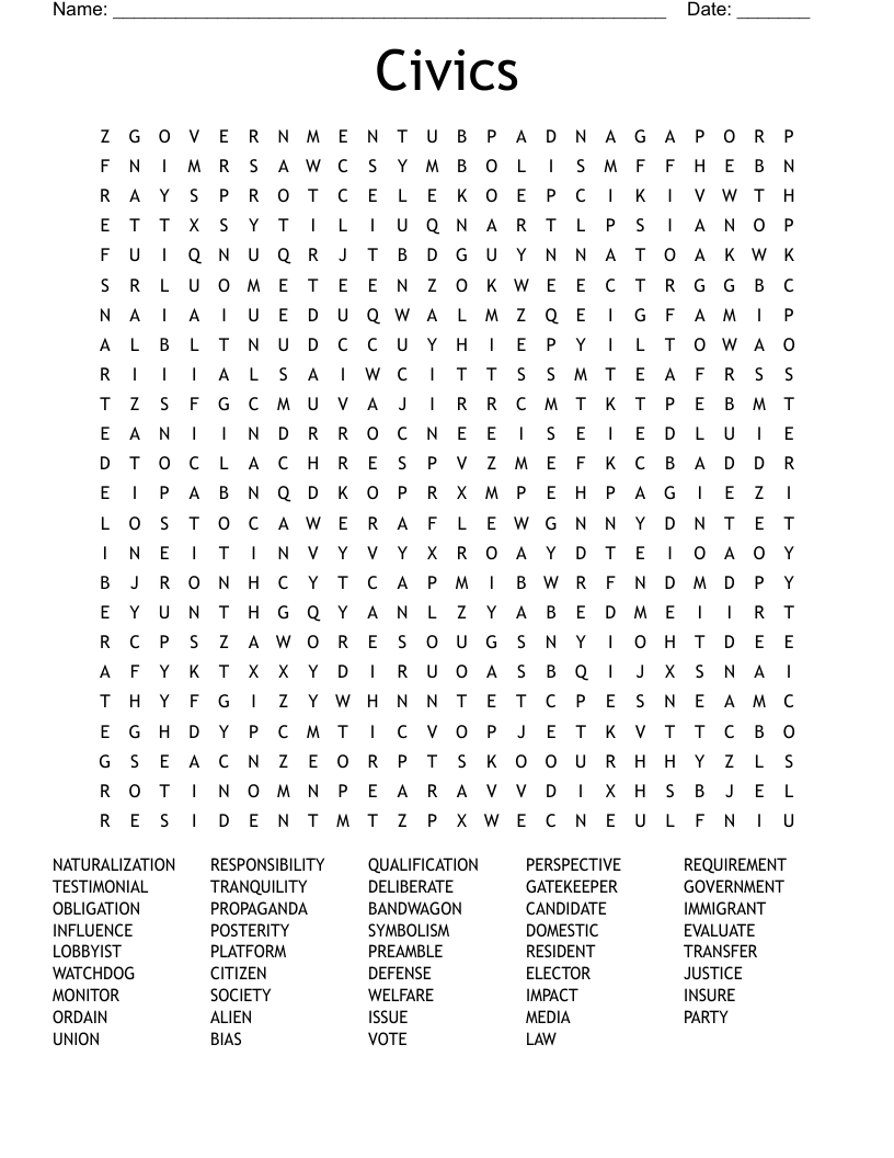 Civics Word Search WordMint Civics Word Search WordMint