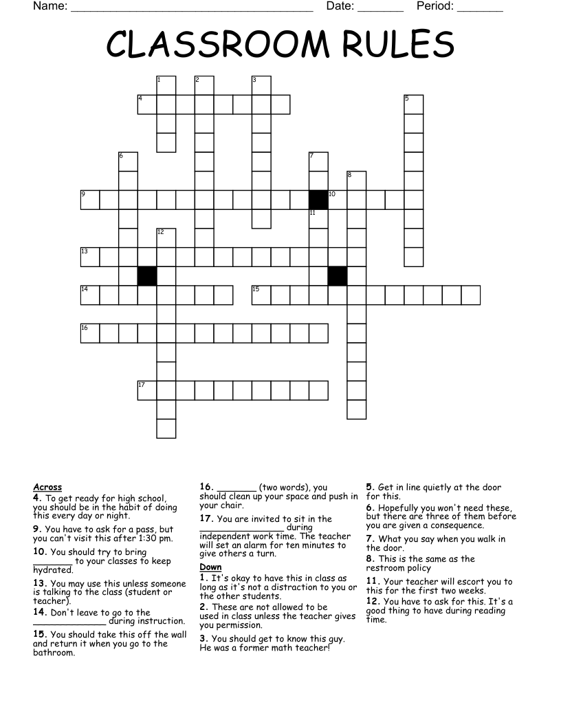 Free Printable Crosswords Classroom