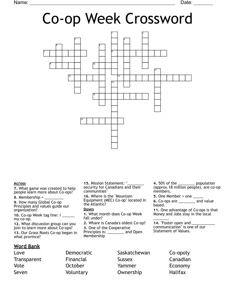 Co op Week Crossword WordMint Co op Week Crossword WordMint